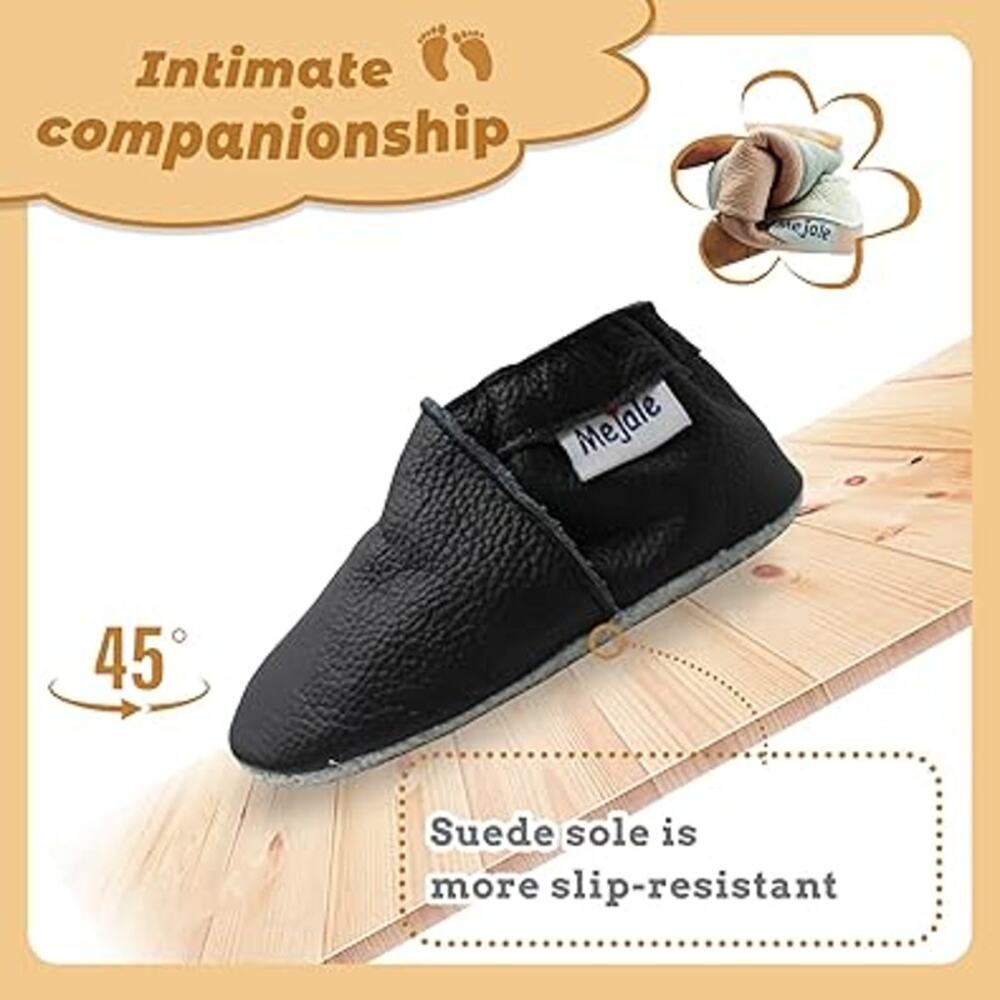 Mejale Baby Infant Size 6-12 Mos Black Slip On Soft Sole Leather Moccasins Shoes - Picture 3 of 5